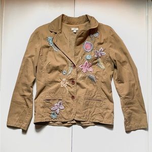 Tan, Embroidered J.Jill Artistic Jacket